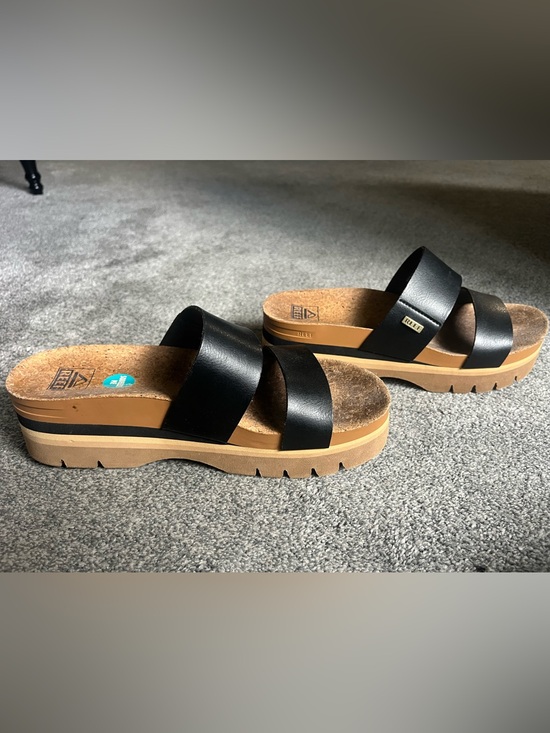 Reef Shoes - Reef Black Platform Slide Sandals with Cork Footbed